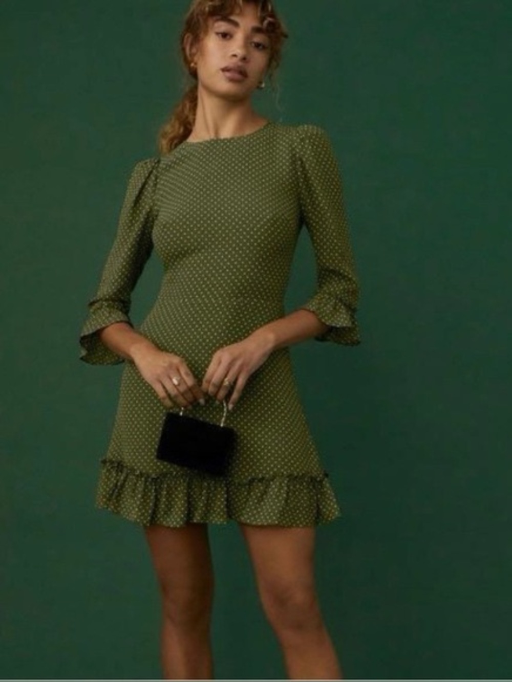 Reformation Green & White Polka Dot Doutzen Dress